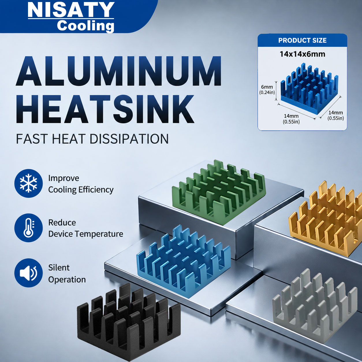 3D Printing Aluminium - NISATY Aluminum Heat Sink 14x14x6mm 20/50/100PCS