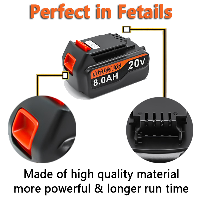 high capacity 8Ah LBX20 Replac - Black+Decker Tool 20V Max recension och pris