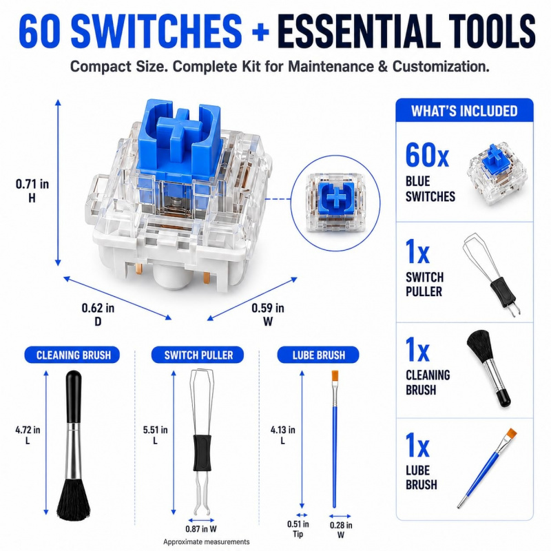 60PCS Blue Mechanical Keyboard - 3D Print Removal Tool recension och pris