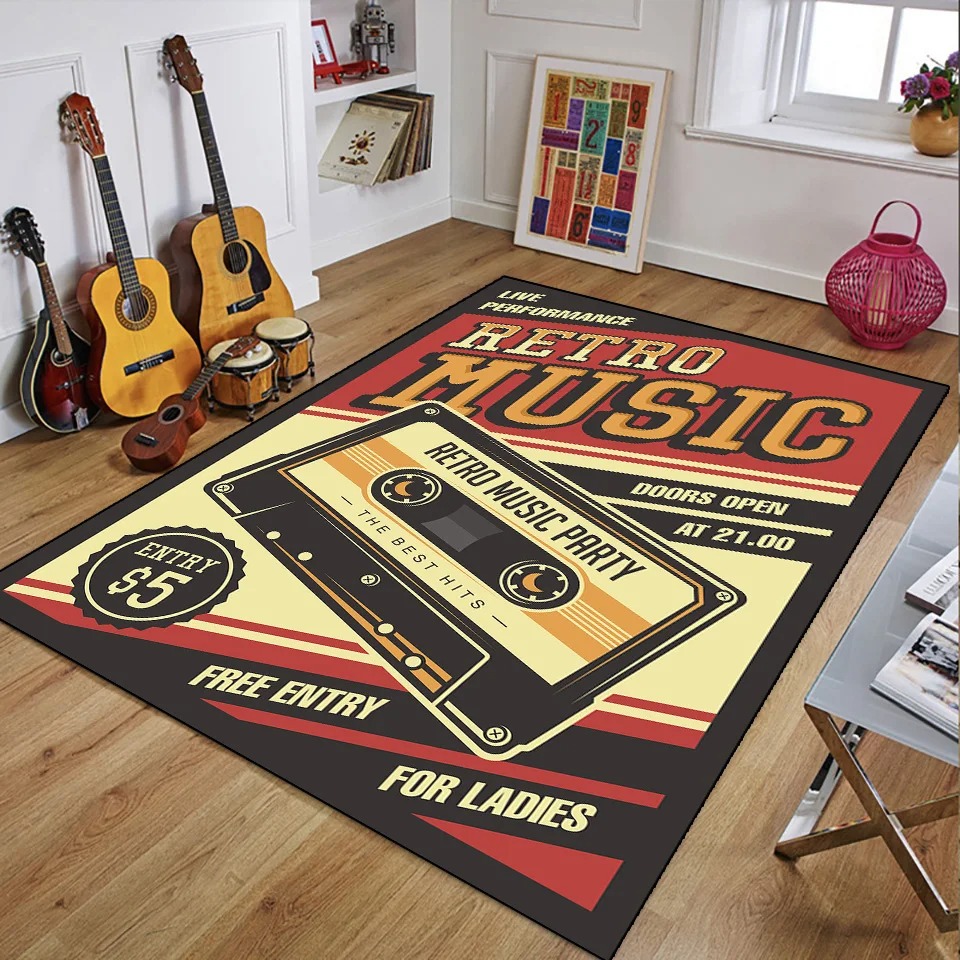 Retro Music Rugs for Bedroom D - 3D Printing Guitar recension och pris